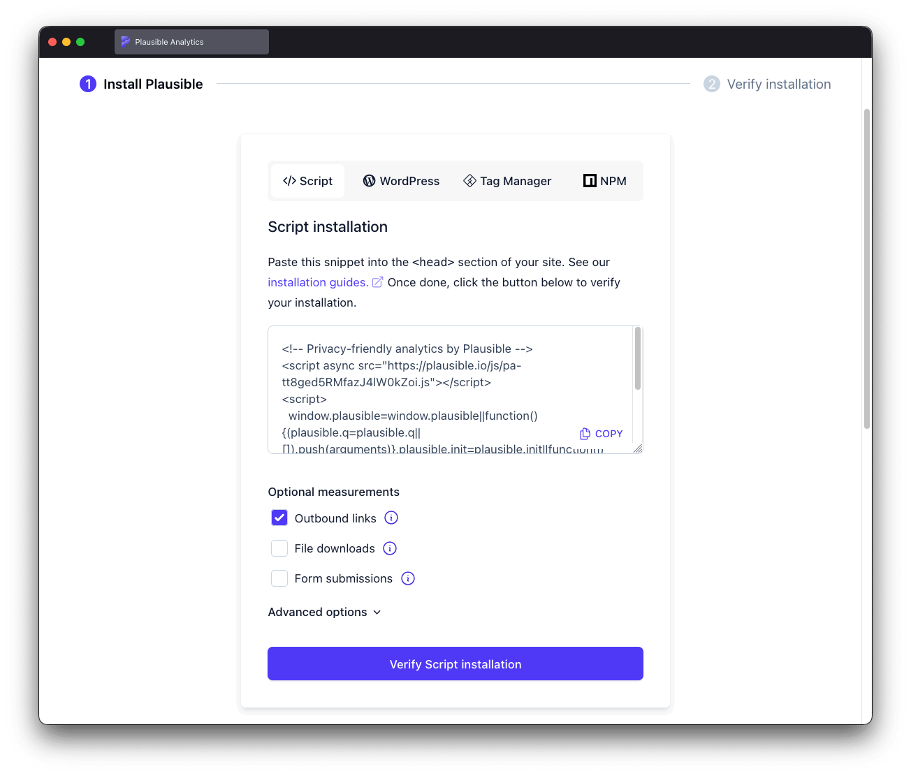 Enable outbound link clicks tracking during onboarding