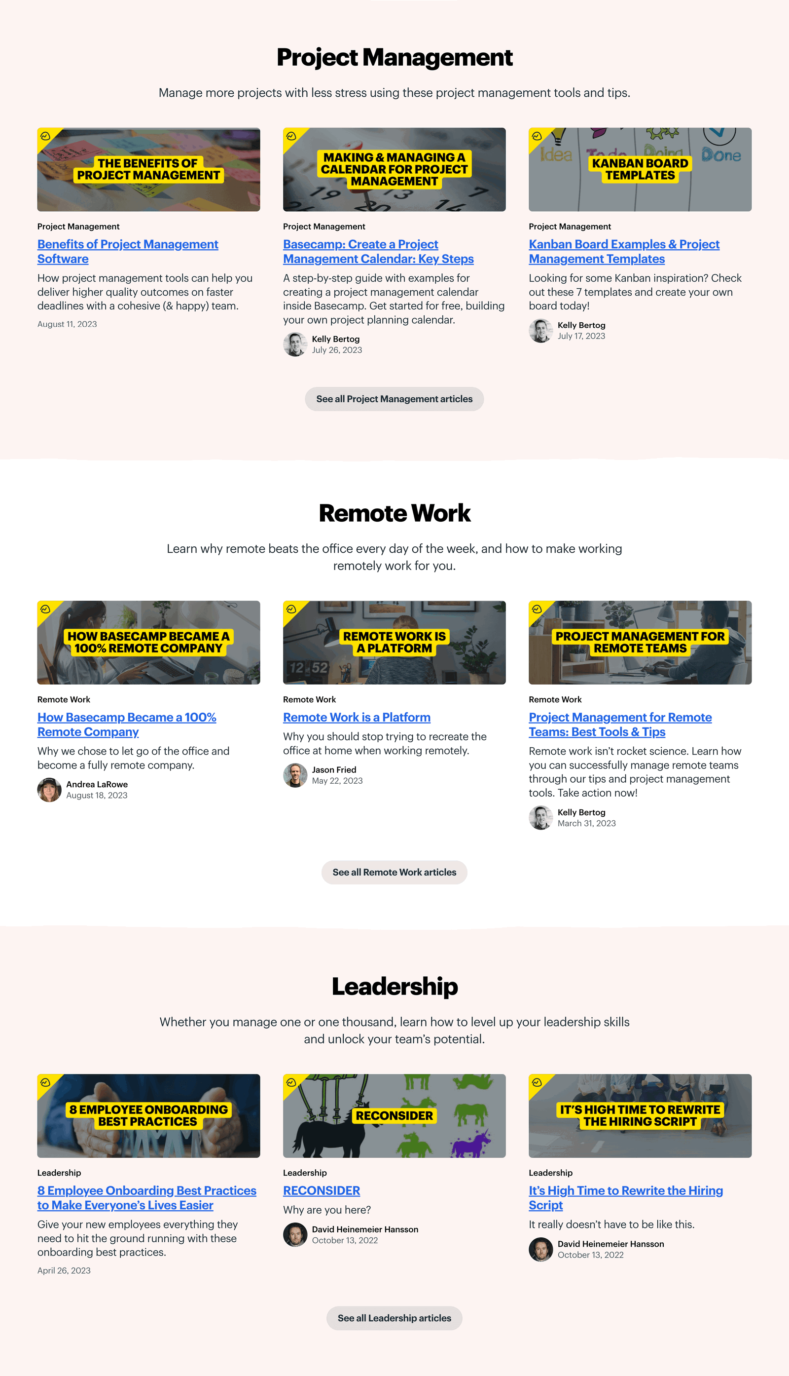 example of Basecamp's blog categories example of Basecamp's blog categories